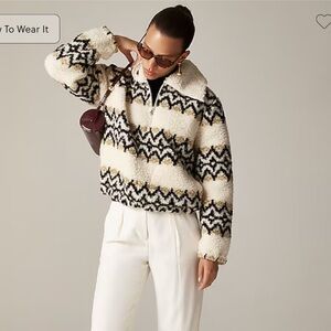 J.Crew Jacquard-Print Sherpa Half-Zip Fleece Pullover, XS